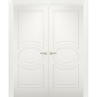 Solid French Double Doors 60 x 80 inches / Mela 7001 Matte White / Wood Solid Panel Frame / Closet Bedroom Modern Doors