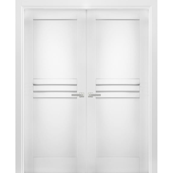 Solid French Double Doors 60 x 80 inches / Mela 7444 White Silk / Wood Solid Panel Frame / Closet Bedroom Modern Doors
