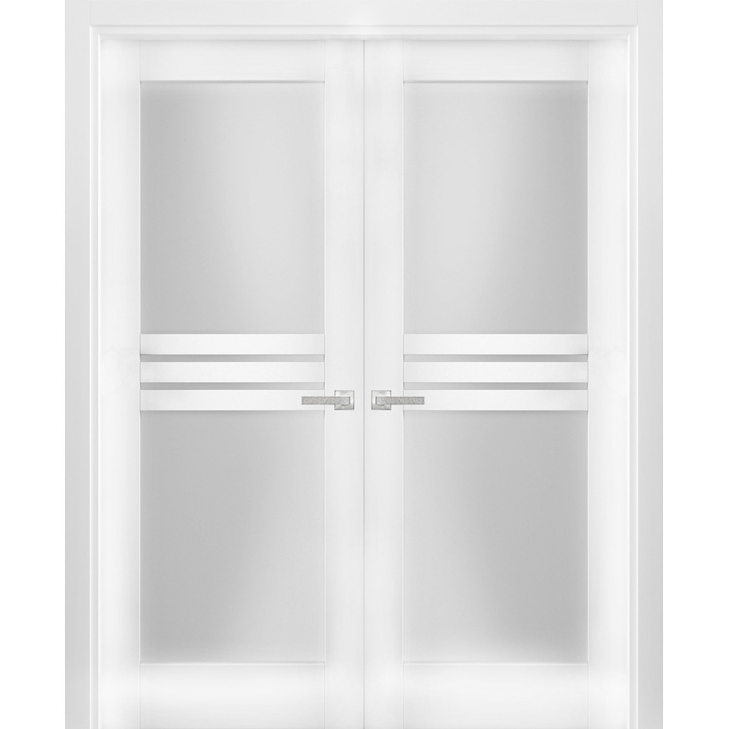 White Silk MDF French Double Doors with Opaque Glass Panels