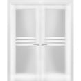 thumbnail image 1 of Solid French Double Doors 60 x 80 inches Opaque Glass 4 Lites / Mela 7222 White Silk / Wood Solid Panel Frame / Closet Bedroom Modern Doors, 1 of 3