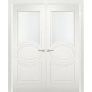 Solid French Double Doors 60 x 80 inches Opaque Glass / Mela 7012 Matte White / Wood Solid Panel Frame / Closet Bedroom Modern Doors