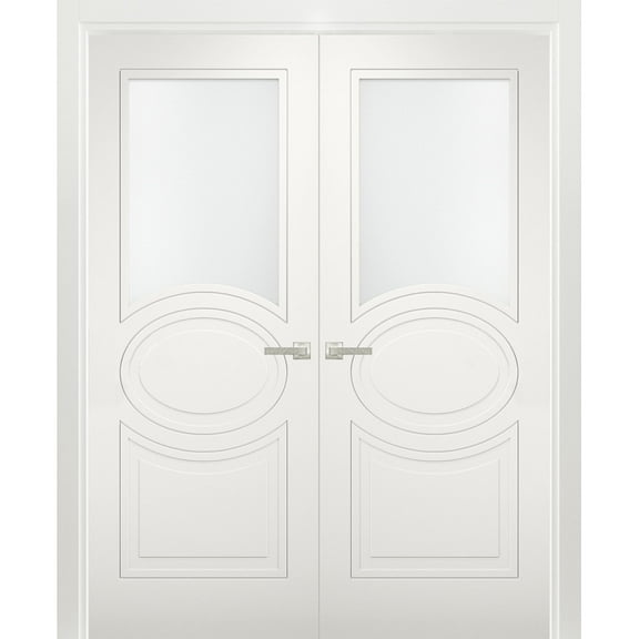 Solid French Double Doors 60 x 80 inches Opaque Glass / Mela 7012 Matte White / Wood Solid Panel Frame / Closet Bedroom Modern Doors