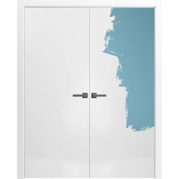 Solid French Double Doors 60 x 80 inches | Planum 0010 Primed | Wood Solid Panel Frame Trims | Closet Bedroom Sturdy Doors