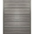 thumbnail image 1 of Solid French Double Doors 60 x 80 inches | Planum 0015 Ginger Ash with Frosted Glass | Wood Solid Panel Frame Trims | Closet Bedroom Sturdy Doors, 1 of 5