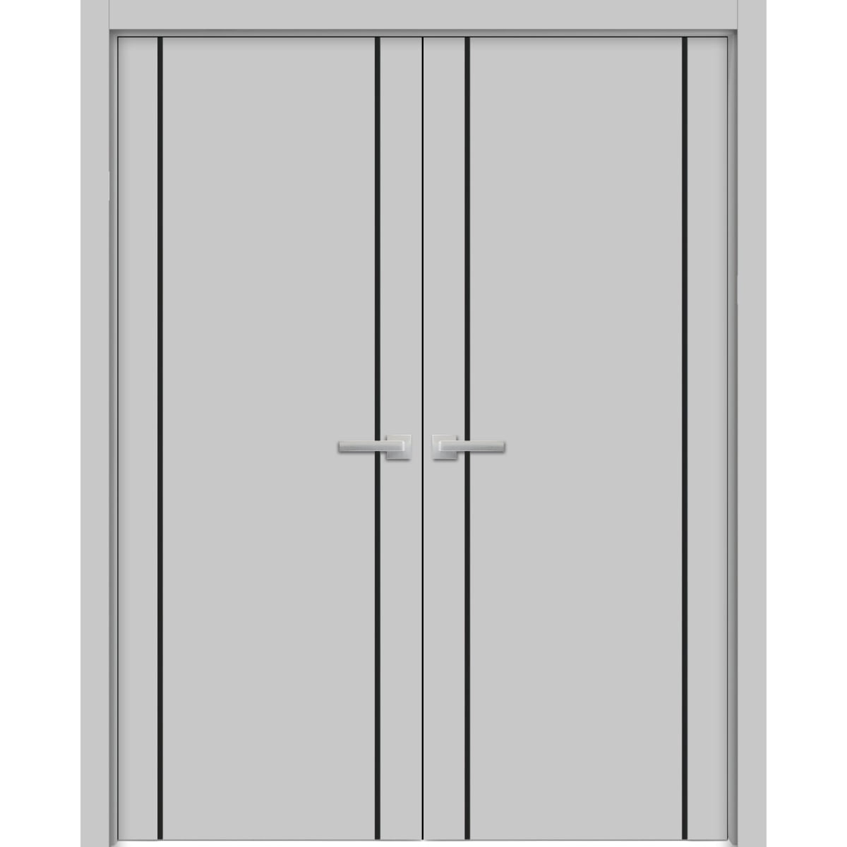 Solid French Double Doors 60 x 80 inches Planum 0016 Grey Matte with