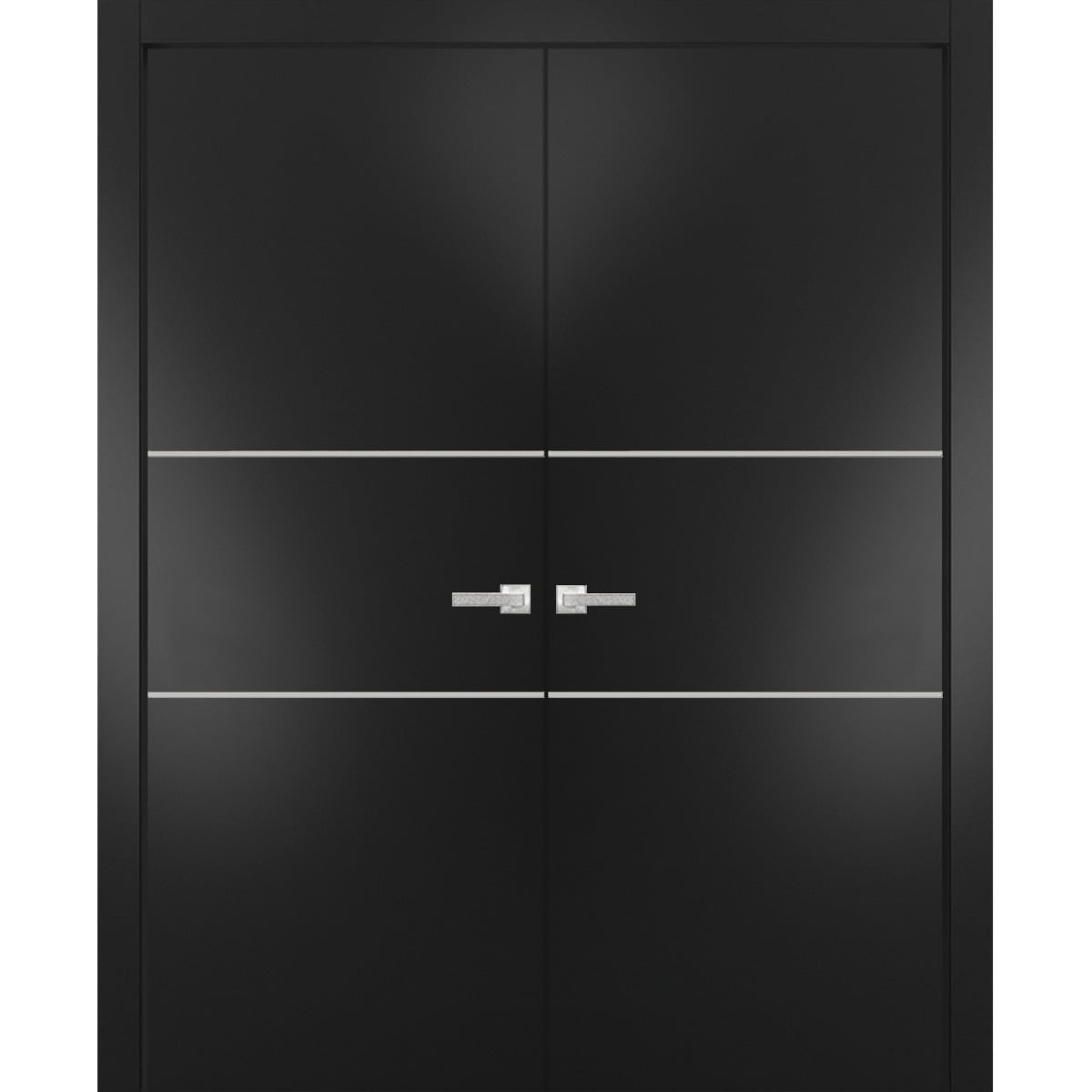 Solid French Double Doors 60 x 80 inches Planum 0110 Matte Black with