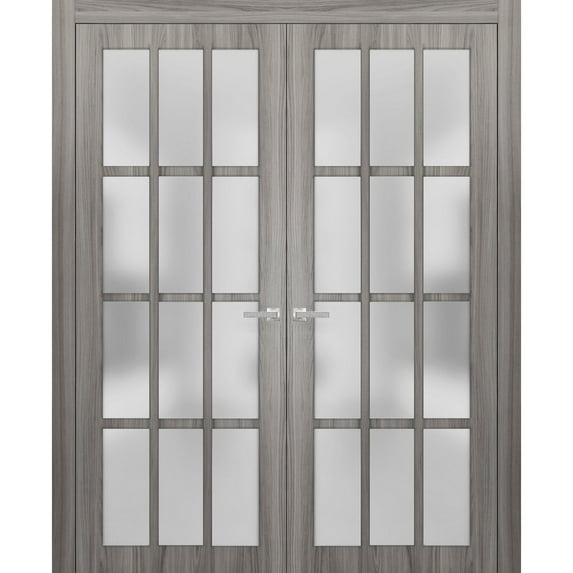 Solid French Double Doors 60 x 84 inches Frosted Glass 12 Lites