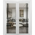 thumbnail image 1 of Solid French Double Doors 60 x 84 inches | Lucia 2566 White Silk Clear Glass | Wood Solid Panel Frame Trims | Closet Bedroom Sturdy Doors, 1 of 5
