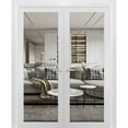 thumbnail image 1 of Solid French Double Doors 60 x 84 inches | Lucia 2666 White Silk Clear Glass | Wood Solid Panel Frame Trims | Closet Bedroom Sturdy Doors, 1 of 5