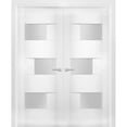 thumbnail image 1 of Solid French Double Doors 60 x 84 inches Opaque Glass / Sete 6933 White Silk / Wood Solid Panel Frame / Closet Bedroom Modern Doors, 1 of 7