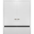 thumbnail image 1 of Solid French Double Doors 60 x 84 inches | Planum 0012 White Silk with Frosted Glass | Wood Solid Panel Frame Trims | Closet Bedroom Sturdy Doors, 1 of 4