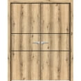 thumbnail image 1 of Solid French Double Doors 60 x 84 inches | Planum 0014 Oak with Frosted Glass | Wood Solid Panel Frame Trims | Closet Bedroom Sturdy Doors, 1 of 5