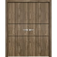 thumbnail image 1 of Solid French Double Doors 60 x 84 inches | Planum 0014 Walnut with Frosted Glass | Wood Solid Panel Frame Trims | Closet Bedroom Sturdy Doors, 1 of 5