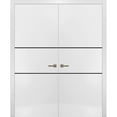 thumbnail image 1 of Solid French Double Doors 60 x 84 inches | Planum 0014 White Silk with Frosted Glass | Wood Solid Panel Frame Trims | Closet Bedroom Sturdy Doors, 1 of 4