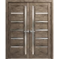 thumbnail image 1 of Solid French Double Doors 60 x 84 inches | Quadro 4088 Cognac Oak with Frosted Glass | Wood Solid Panel Frame Trims | Closet Bedroom Sturdy Doors, 1 of 6
