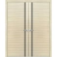 thumbnail image 1 of Solid French Double Doors 60 x 96 inches | Planum 0016 Natural Veneer with Frosted Glass | Wood Solid Panel Frame Trims | Closet Bedroom Sturdy Doors, 1 of 5