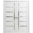 thumbnail image 1 of Solid French Double Doors 60 x 96 inches | Quadro 4088 Nordic White with Frosted Glass | Wood Solid Panel Frame Trims | Closet Bedroom Sturdy Doors, 1 of 6