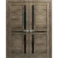 thumbnail image 1 of Solid French Double Doors 60 x 96 inches | Veregio 7588 Cognac Oak with Black Glass | Wood Solid Panel Frame Trims | Closet Bedroom Sturdy Doors, 1 of 5