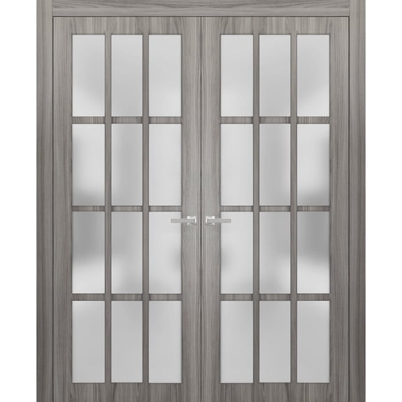 Solid French Double Doors 64 x 80 inches Frosted Glass 12 Lites
