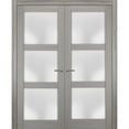 thumbnail image 1 of Solid French Double Doors 64 x 80 inches Frosted Glass | Lucia 2552 Grey Ash | Wood Solid Panel Frame Trims | Closet Bedroom Sturdy Doors, 1 of 6