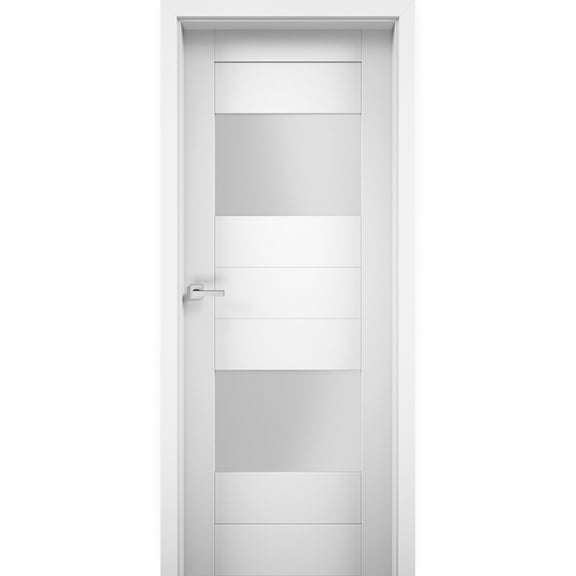Solid French Double Doors 64 x 80 inches Opaque Glass 2 Lites / Sete 6222 White Silk / Wood Solid Panel Frame / Closet Bedroom Modern Doors