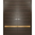 thumbnail image 1 of Solid French Double Doors 64 x 80 inches | Planum 2010 Chocolate Ash with Frosted Glass | Wood Solid Panel Frame Trims | Closet Bedroom Sturdy Doors, 1 of 5