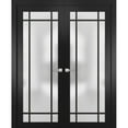 thumbnail image 1 of Solid French Double Doors 64 x 80 inches | Planum 2112 Matte Black Frosted Glass | Wood Solid Panel Frame Trims | Closet Bedroom Sturdy Doors, 1 of 5