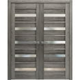 thumbnail image 1 of Solid French Double Doors 64 x 80 inches | Quadro 4445 Nebraska Grey with Frosted Glass | Wood Solid Panel Frame Trims | Closet Bedroom Sturdy Doors, 1 of 6