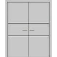 thumbnail image 1 of Solid French Double Doors 64 x 84 inches | Planum 0014 Grey Ash with Frosted Glass | Wood Solid Panel Frame Trims | Closet Bedroom Sturdy Doors, 1 of 5