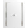 thumbnail image 1 of Solid French Double Doors 64 x 84 inches | Planum 0660 Painted White with Frosted Glass | Wood Solid Panel Frame Trims | Closet Bedroom Sturdy Doors, 1 of 5
