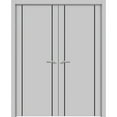 thumbnail image 1 of Solid French Double Doors 64 x 96 inches | Planum 0016 Grey Matte with Frosted Glass | Wood Solid Panel Frame Trims | Closet Bedroom Sturdy Doors, 1 of 5