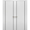 thumbnail image 1 of Solid French Double Doors 64 x 96 inches | Planum 0016 White Silk with Frosted Glass | Wood Solid Panel Frame Trims | Closet Bedroom Sturdy Doors, 1 of 5