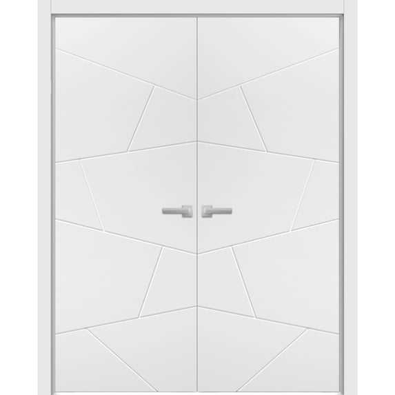 Solid French Double Doors 64 x 96 inches | Planum 0990 Painted White | Wood Solid Panel Frame Trims | Closet Bedroom Sturdy Doors