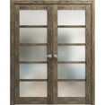 thumbnail image 1 of Solid French Double Doors 64 x 96 inches | Quadro 4002 Cognac Oak with Frosted Glass | Wood Solid Panel Frame Trims | Closet Bedroom Sturdy Doors, 1 of 5