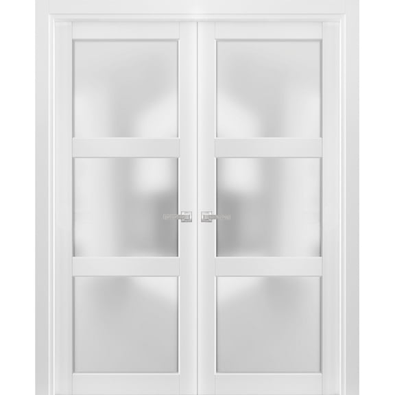 Solid French Double Doors 72 x 80 inches Frosted Glass 3 Lites