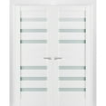 thumbnail image 1 of Solid French Double Doors 72 x 80 inches Frosted Glass | Quadro 4266 White Silk | Wood Solid Panel Frame Trims | Closet Bedroom Sturdy Doors, 1 of 7
