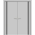 thumbnail image 1 of Solid French Double Doors 72 x 80 inches | Planum 0011 Grey Matte with Frosted Glass | Wood Solid Panel Frame Trims | Closet Bedroom Sturdy Doors, 1 of 5