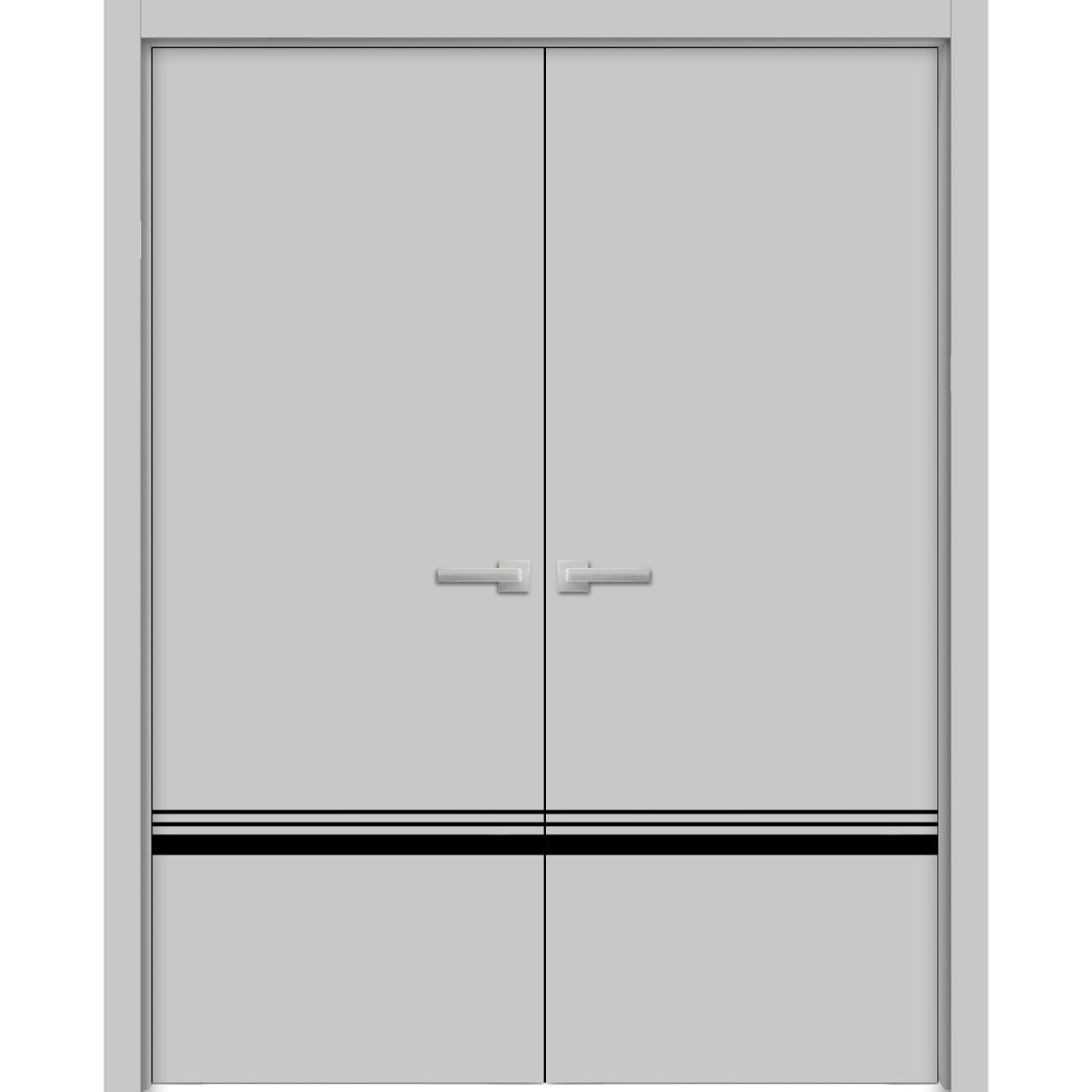 Solid French Double Doors 72 X 80 Inches Planum 0012 Grey Matte With Frosted Glass Wood 3710