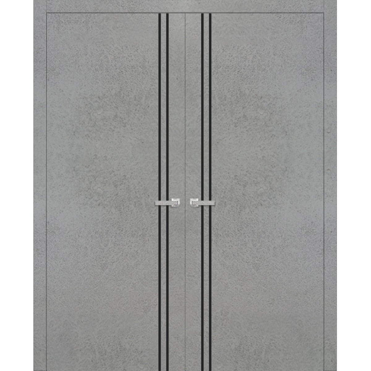 Solid French Double Doors 72 X 80 Inches Planum 0016 Concrete With Frosted Glass Wood Solid 1948