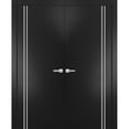 thumbnail image 1 of Solid French Double Doors 72 x 80 inches | Planum 0310 Matte Black with Frosted Glass | Wood Solid Panel Frame Trims | Closet Bedroom Sturdy Doors, 1 of 5