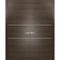 thumbnail image 1 of Solid French Double Doors 72 x 84 inches | Planum 0110 Chocolate Ash with Frosted Glass | Wood Solid Panel Frame Trims | Closet Bedroom Sturdy Doors, 1 of 5