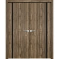 thumbnail image 1 of Solid French Double Doors 72 x 96 inches | Planum 0011 Walnut with Frosted Glass | Wood Solid Panel Frame Trims | Closet Bedroom Sturdy Doors, 1 of 5