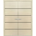 thumbnail image 1 of Solid French Double Doors 72 x 96 inches | Planum 0015 Natural Veneer with Frosted Glass | Wood Solid Panel Frame Trims | Closet Bedroom Sturdy Doors, 1 of 5