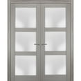 thumbnail image 1 of Solid French Double Doors 84 x 80 inches Frosted Glass | Lucia 2552 Grey Ash | Wood Solid Panel Frame Trims | Closet Bedroom Sturdy Doors, 1 of 6