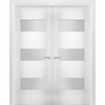 thumbnail image 1 of Solid French Double Doors 84 x 80 inches Opaque Glass / Sete 6003 White Silk / Wood Solid Panel Frame / Closet Bedroom Modern Doors, 1 of 3