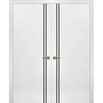 thumbnail image 1 of Solid French Double Doors 84 x 80 inches | Planum 0016 White Silk with Frosted Glass | Wood Solid Panel Frame Trims | Closet Bedroom Sturdy Doors, 1 of 4