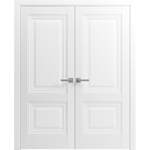 Solid French Double Doors 84 x 84 inches | Lucia 8831 White Silk | Wood Solid Panel Frame Trims | Closet Bedroom Sturdy Doors