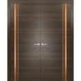 thumbnail image 1 of Solid French Double Doors 84 x 84 inches | Planum 1010 Chocolate Ash with Frosted Glass | Wood Solid Panel Frame Trims | Closet Bedroom Sturdy Doors, 1 of 5