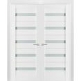 thumbnail image 1 of Solid French Double Doors 84 x 96 inches Frosted Glass | Quadro 4445 White Silk | Wood Solid Panel Frame Trims | Closet Bedroom Sturdy Doors, 1 of 6