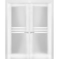thumbnail image 1 of Solid French Double Doors 84 x 96 inches Opaque Glass 4 Lites / Mela 7222 White Silk / Wood Solid Panel Frame / Closet Bedroom Modern Doors, 1 of 4